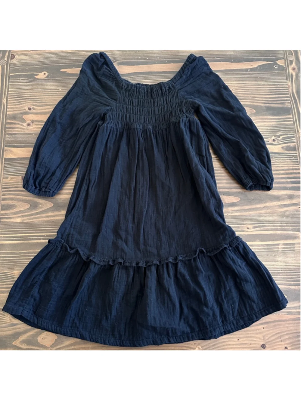 Old Navy Girls Smocked Dress L 10 12 Black Boho Long Sleeve